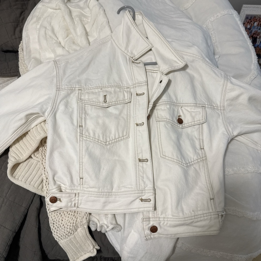 Nordstrom White Jean Jacket Classic Trucker Style